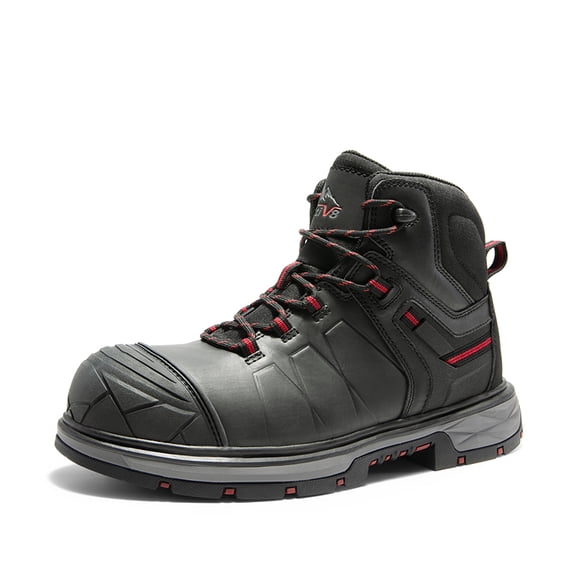 BURUDANI Men's Non-Slip Steel Toe Leather Work Boots Water Resistant Safety Industrial Construction Shoes BLACK Size 10