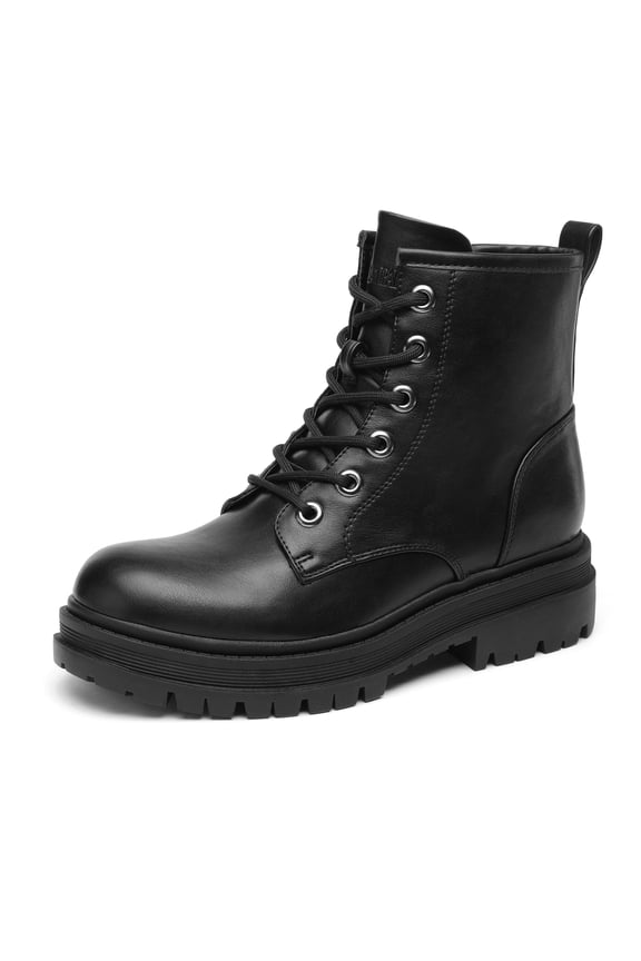 Women Ankle Combat Boots Lace-up Fashion Soft Flat Booties Black Size 8.5