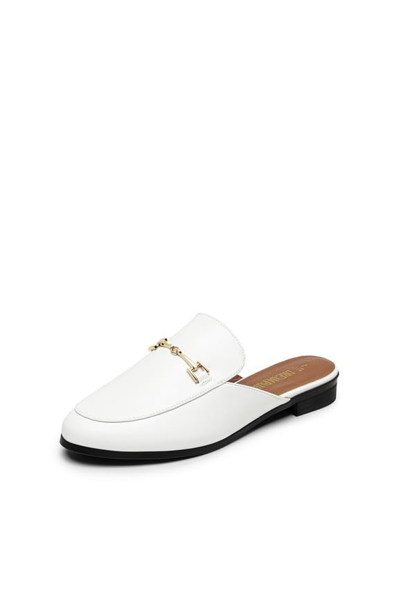 Women Buckle Backless Flats Mules Slip-On Dressy Casual Loafer Slides Comfort Shoes