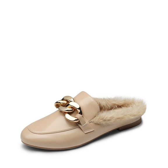 BURUDANI Women Chain Backless Mules Slip-On Flats