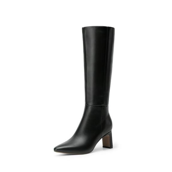 BURUDANI Women Chunky Block-Heel Square-Toe Knee-High Tall Boots Side-Zip Fashion Boots