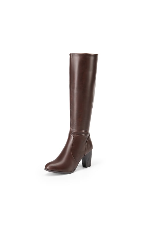 Women Chunky-Heel Knee-High Boots Side-Zip Fashion Riding Boots for Fall & Winter