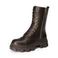 thumbnail image 1 of BURUDANI Women Chunky Platform Lug-Sole Mid-Calf Combat Boots Low-Heel Lace-Up, 1 of 5