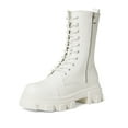 thumbnail image 1 of BURUDANI Women Chunky Platform Lug-Sole Mid-Calf Combat Boots Low-Heel Lace-Up, 1 of 6
