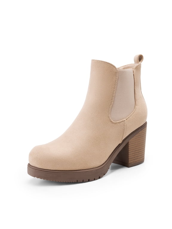 Women Fall Chunky-Heel Chelsea Ankle Booties Slip-On Elastic High-Heeled Boots