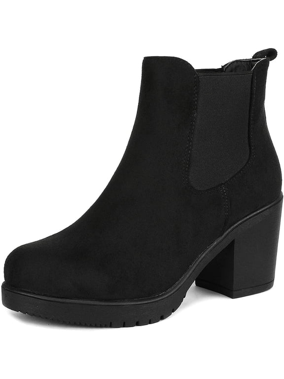Women Fall Chunky-Heel Chelsea Ankle Booties Slip-On Elastic High-Heeled Boots