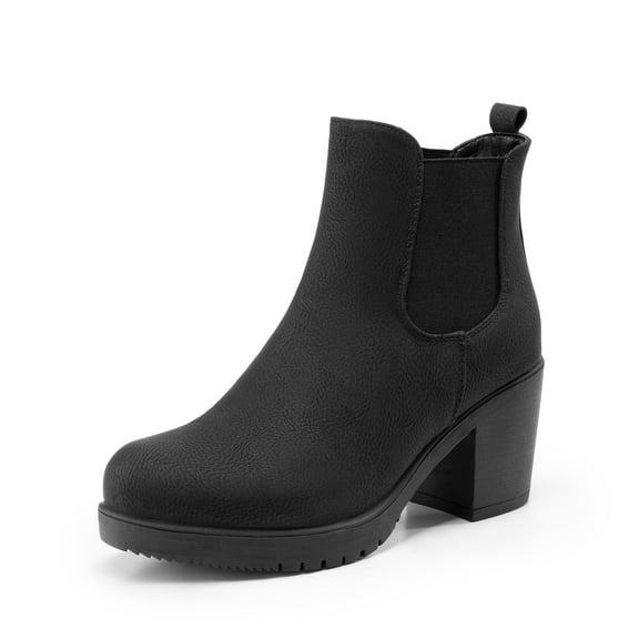 BURUDANI Women Fall Chunky-Heel Chelsea Ankle Booties Slip-On Elastic High-Heeled Boots