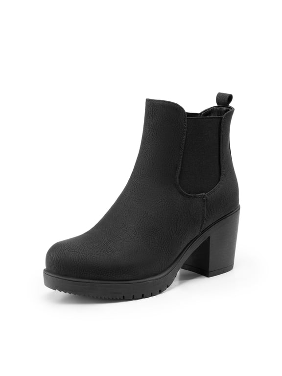 Women Fall Chunky-Heel Chelsea Ankle Booties Slip-On Elastic High-Heeled Boots