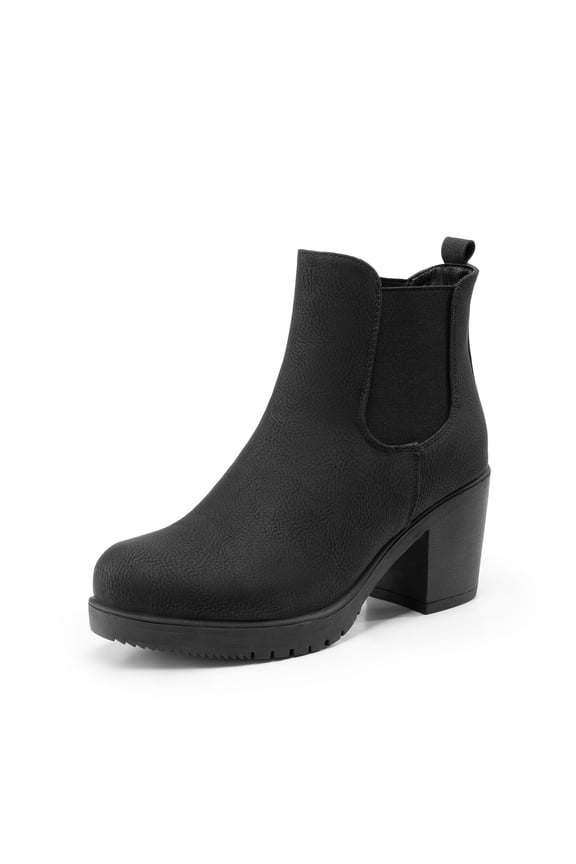 Women Fall Chunky-Heel Chelsea Ankle Booties Slip-On Elastic High-Heeled Boots