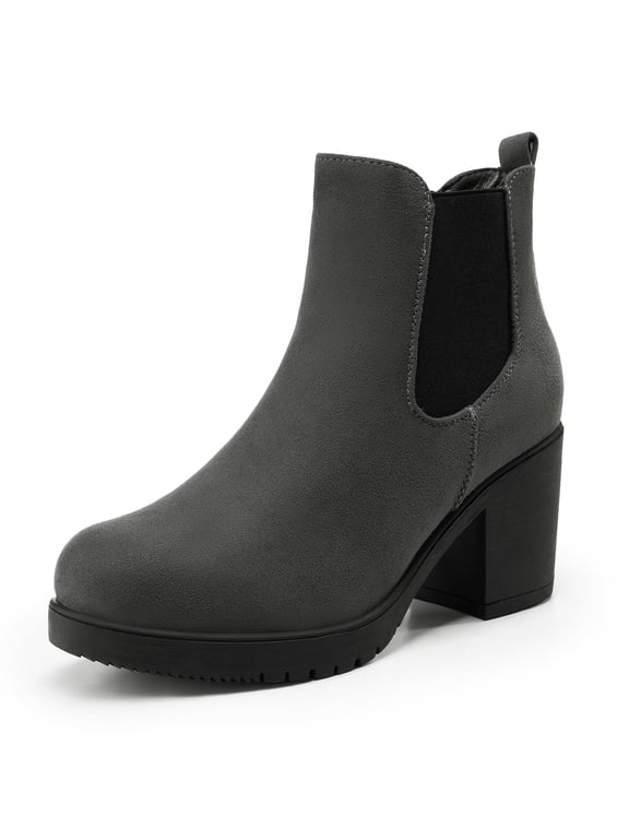 Women Fall Chunky-Heel Chelsea Ankle Booties Slip-On Elastic High-Heeled Boots