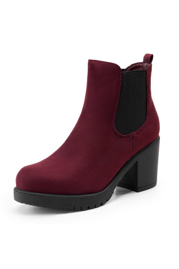 Women Fall Chunky-Heel Chelsea Ankle Booties Slip-On Elastic High-Heeled Boots