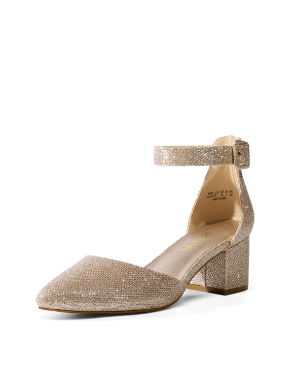 ANNEE Women’s Pointed Toe Pumps, Low Chunky Block Heel Ankle Strap Dress Shoes for Wedding & Work