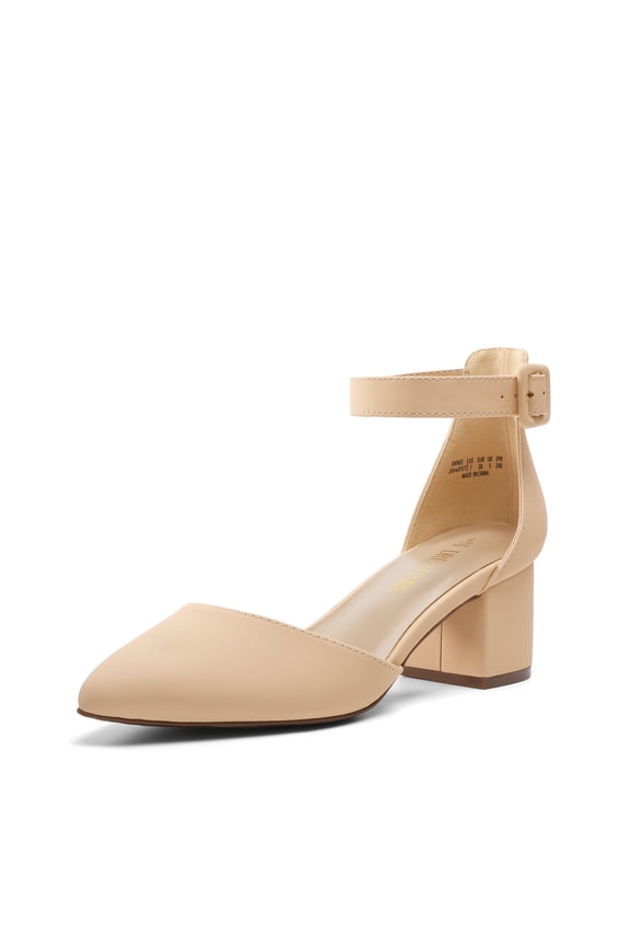 ANNEE Pointed Toe Low Chunky Heels Pump Shoes