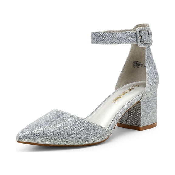 BURUDANI Women's Pointed Toe Strappy Chunky Heel Dress Pump Shoes