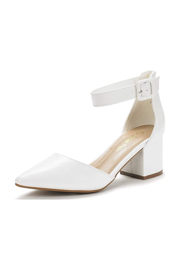 Women's Pointed Toe Strappy Chunky Heel Dress Pump Shoes