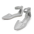 thumbnail image 1 of BURUDANI Women Flats Shoes Low Wedge Sandals Ankle Strap Pointed Toe SILVER Size 6.5, 1 of 10