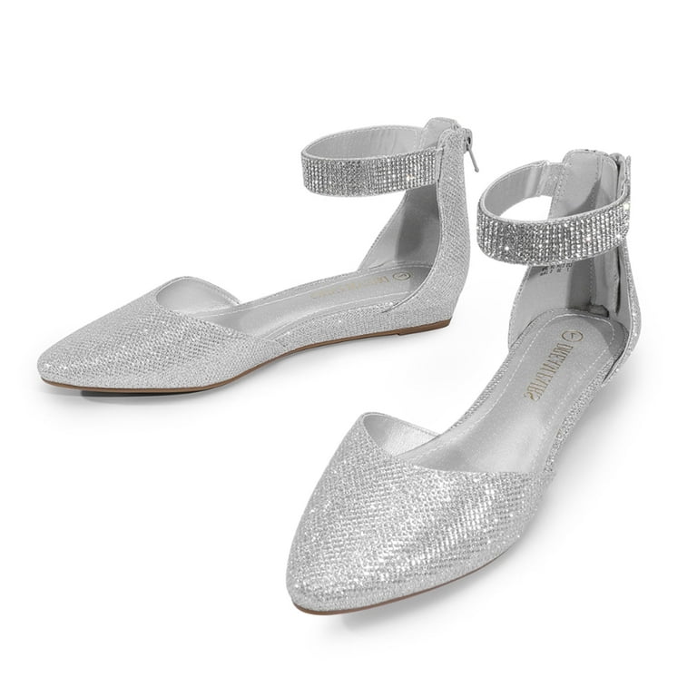 BURUDANI Women Flats Shoes Low Wedge Sandals Ankle Strap Pointed