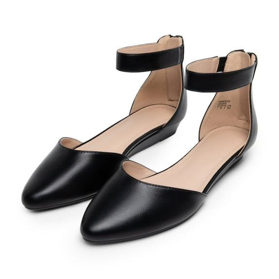 BURUDANI Women Flats Shoes Low Wedge Sandals Ankle Strap Pointed Toe