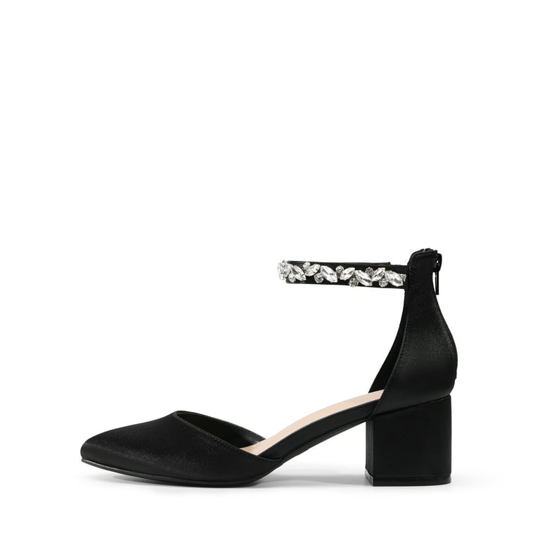 BURUDANI Women Heels Pumps Rhinestone Closed Toe Block Chunky - Main Image