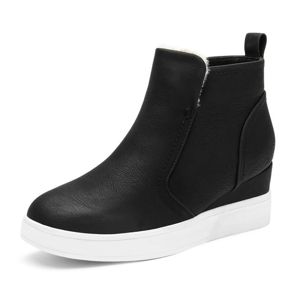 BURUDANI Women Hidden-Heel Platform Wedgie High-Top Wedge Sneakers Slip-On Ankle Booties
