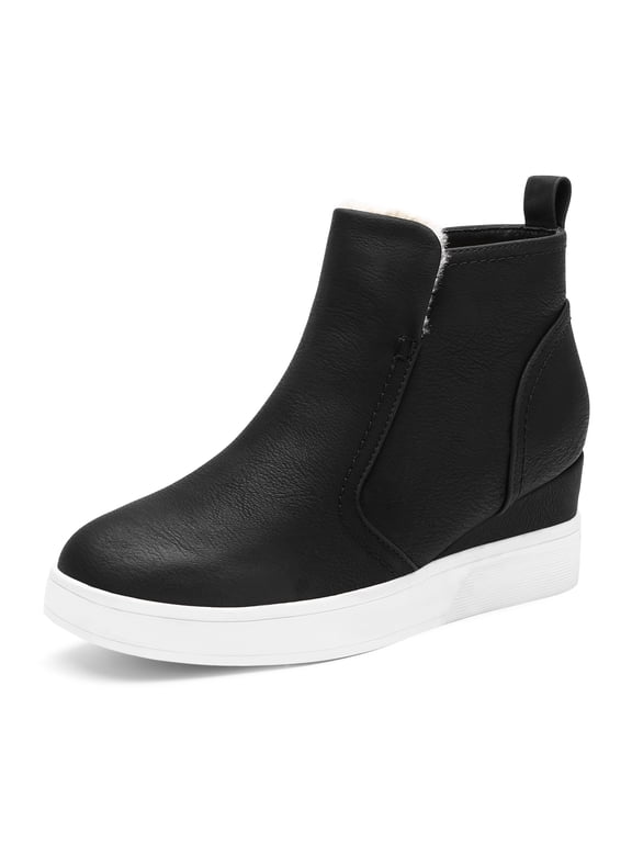 Women Hidden-Heel Platform Wedgie High-Top Wedge Sneakers Slip-On Ankle Booties