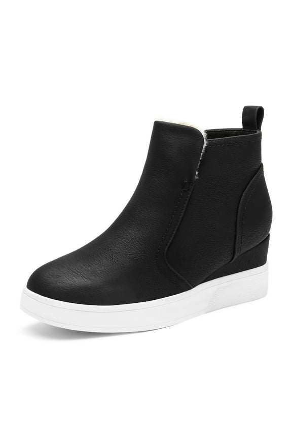 Women Hidden-Heel Platform Wedgie High-Top Wedge Sneakers Slip-On Ankle Booties