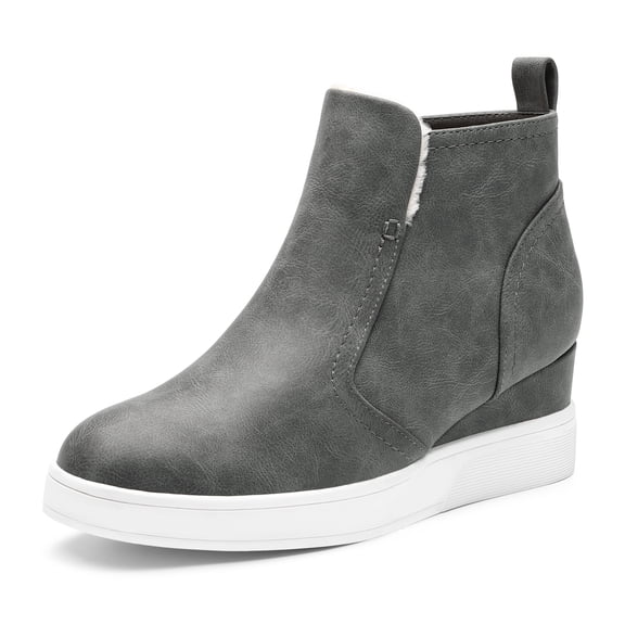 BURUDANI Women Hidden-Heel Platform Wedgie High-Top Wedge Sneakers Slip-On Ankle Booties