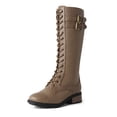 thumbnail image 1 of BURUDANI Women PU Knee-High Combat Riding Boots – Square-Toe, Lace-Up & Buckle Straps, Side-Zip Tall Boots for Fall & Winter, 1 of 4
