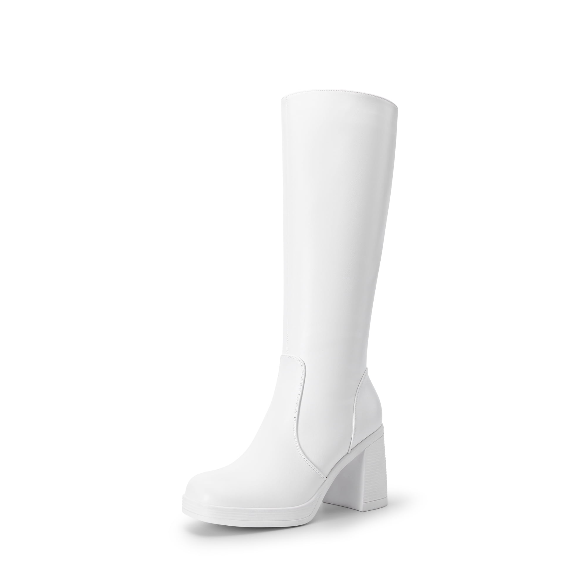 BURUDANI Women Platform Gogo Knee-High Boots Square Toe Chunky Block ...