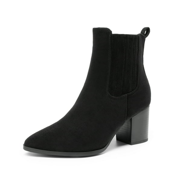 BURUDANI Women Pointed-Toe Chunky Block-Heel Ankle Booties Fall Short Boots