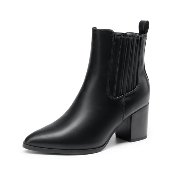 BURUDANI Women Pointed-Toe Chunky Block-Heel Ankle Booties Fall Short Boots