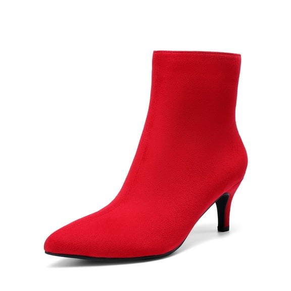 BURUDANI Women Pointed-Toe Kitten-Heel Ankle Booties Side-Zip Fall Leather Boots for Office & Work