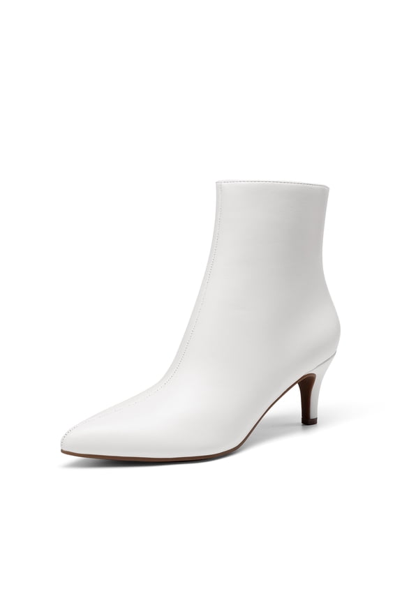 Women Pointed-Toe Kitten-Heel Ankle Booties Side-Zip Fall Leather Boots for Office & Work