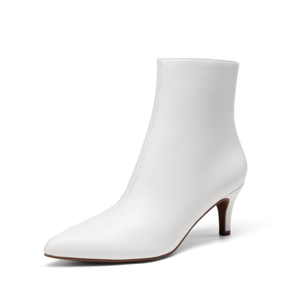 BURUDANI Women Pointed-Toe Kitten-Heel Ankle Booties Side-Zip Fall Leather Boots for Office & Work