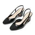 thumbnail image 1 of BURUDANI Women Slingback Low Chunky Heels Pumps Ankle Strap Cap Toe Pumps Shoes BLACK Size 7, 1 of 8