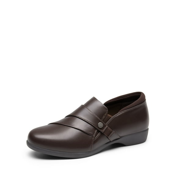 BURUDANI Women Slip-On Faux-Leather Dressy Loafers Round-Toe Office Work Shoes with Arch Support