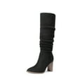 thumbnail image 1 of BURUDANI Women Slouchy Knee-High Suede Boots Pointed Toe, Chunky Block Heel, Side-Zip Pull-On Comfort, 1 of 6
