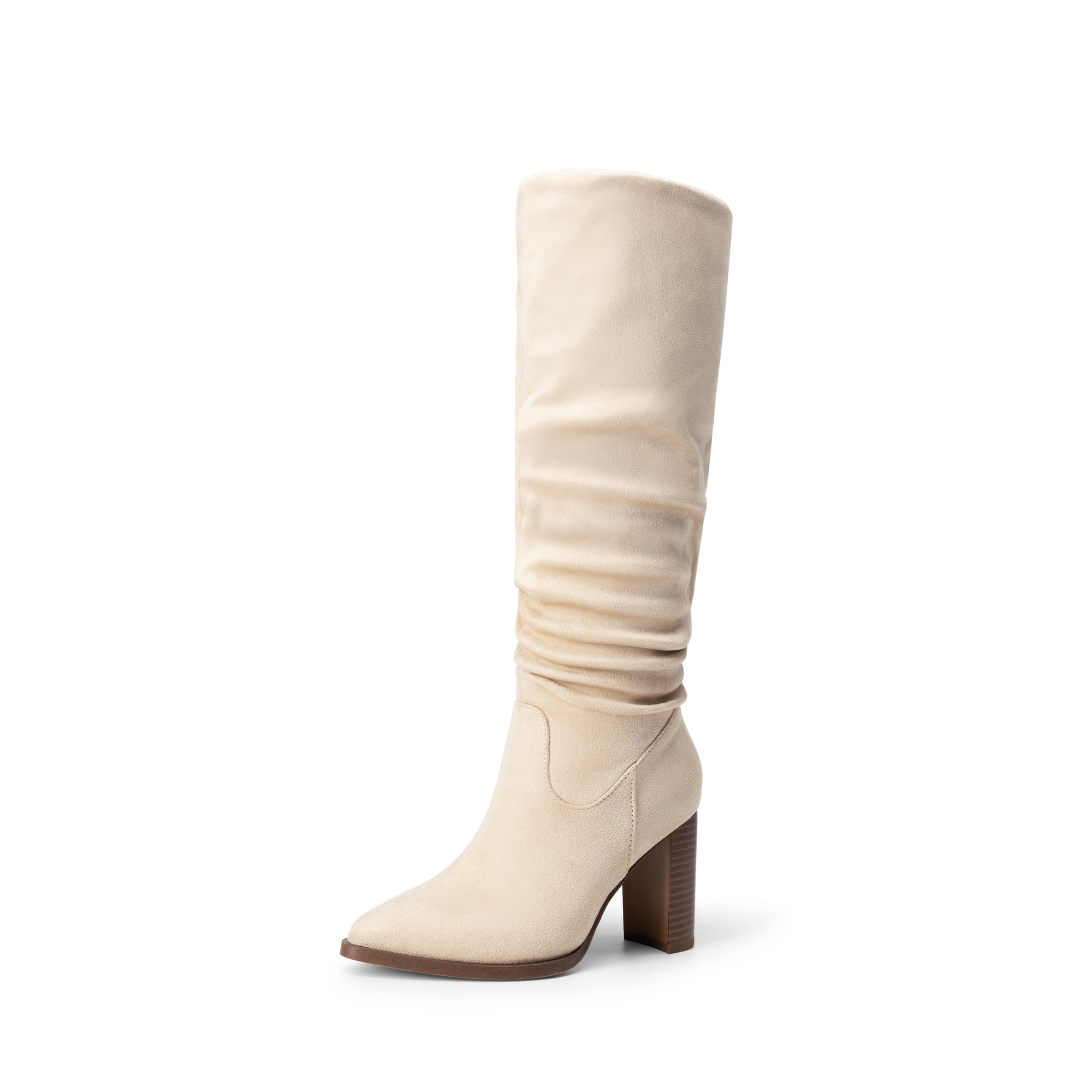 BURUDANI Women Slouchy Knee-High Suede Boots Pointed Toe, Chunky Block ...
