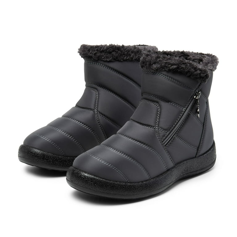 Dream Pairs Winter Boots for Women Warm Fur Lined with Zipper Flat Ankle Boots Comfortable Lightweight Outdoor Indoor Booties