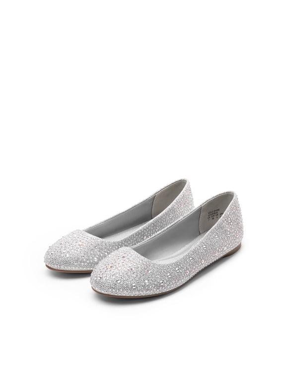 Women Special Occasion Flats Sparkly Womens Rhinestone Dress Shoes SILVER Size 8