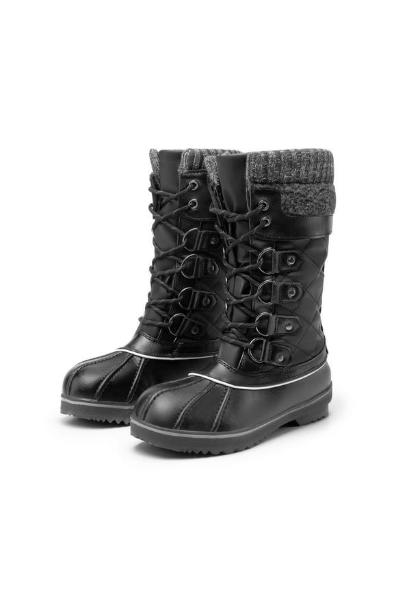 Women Waterproof Snow Boots Winter Warm Snow Faux Fur Lined Flat Mid Calf Snow Boots BLACK Size 9