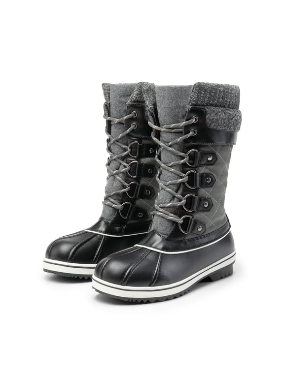 Women Waterproof Snow Boots Winter Warm Snow Faux Fur Lined Flat Mid Calf Snow Boots GREY Size 7