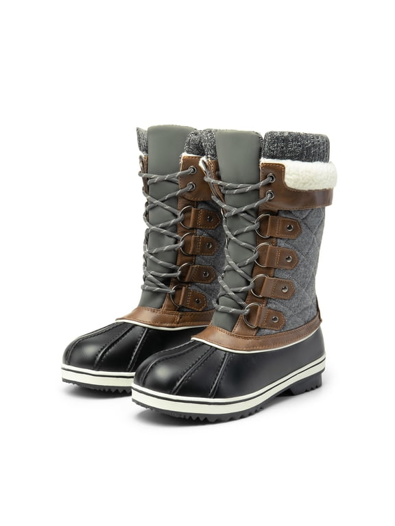 Women Waterproof Winter Warm Snow Faux Fur Lined Flat Mid Calf Boots MONTE_02 BLACK/GREY Size 7