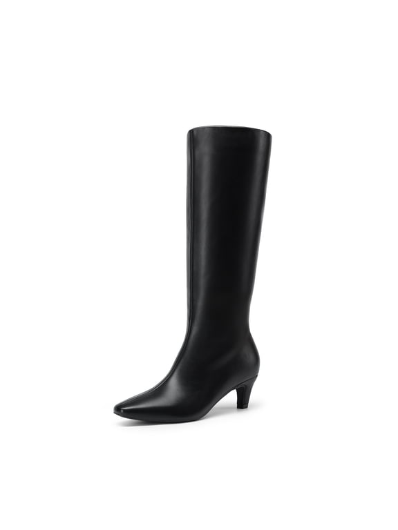 Women Wide-Calf Knee-High Boots Kitten Heel, Square Toe, Fashion Long Boots