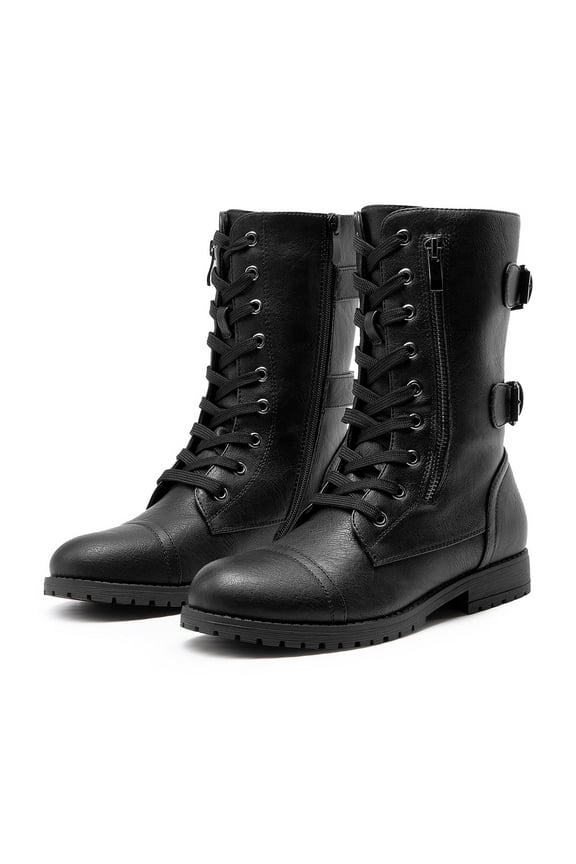 Women's Ankle Bootie Winter Lace up Mid Calf Military Combat Boots