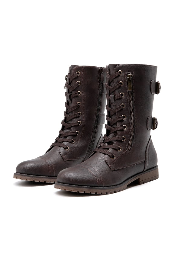 Women's Ankle Bootie Winter Lace up Mid Calf Military Combat Boots