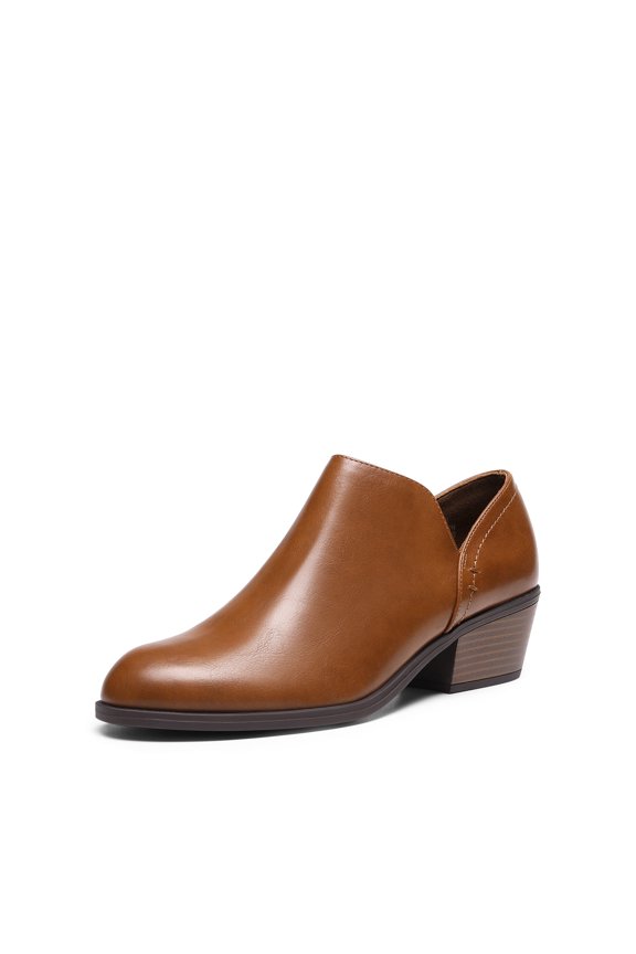 Women’s Ankle Boots Fall Leather Chunky Heel Side-Zip Booties