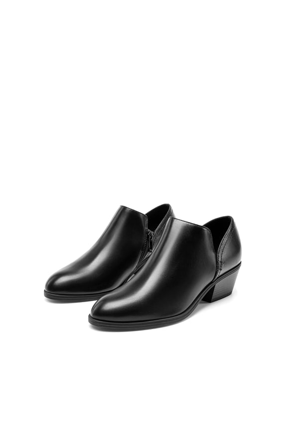 Women's Ankle Boots Leather Thick Heel Side Zip Low Chunky Heeled Booties Black-Pu Size 7.5