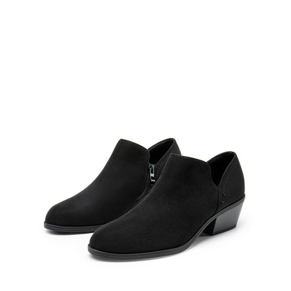 BURUDANI Women's Ankle Boots Leather Thick Heel Side Zip Low Chunky Heeled Booties Black-Suede Size 8.5