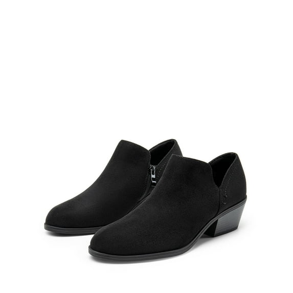 BURUDANI Women's Ankle Boots Leather Thick Heel Side Zip Low Chunky Heeled Booties Black-Suede Size 9.5